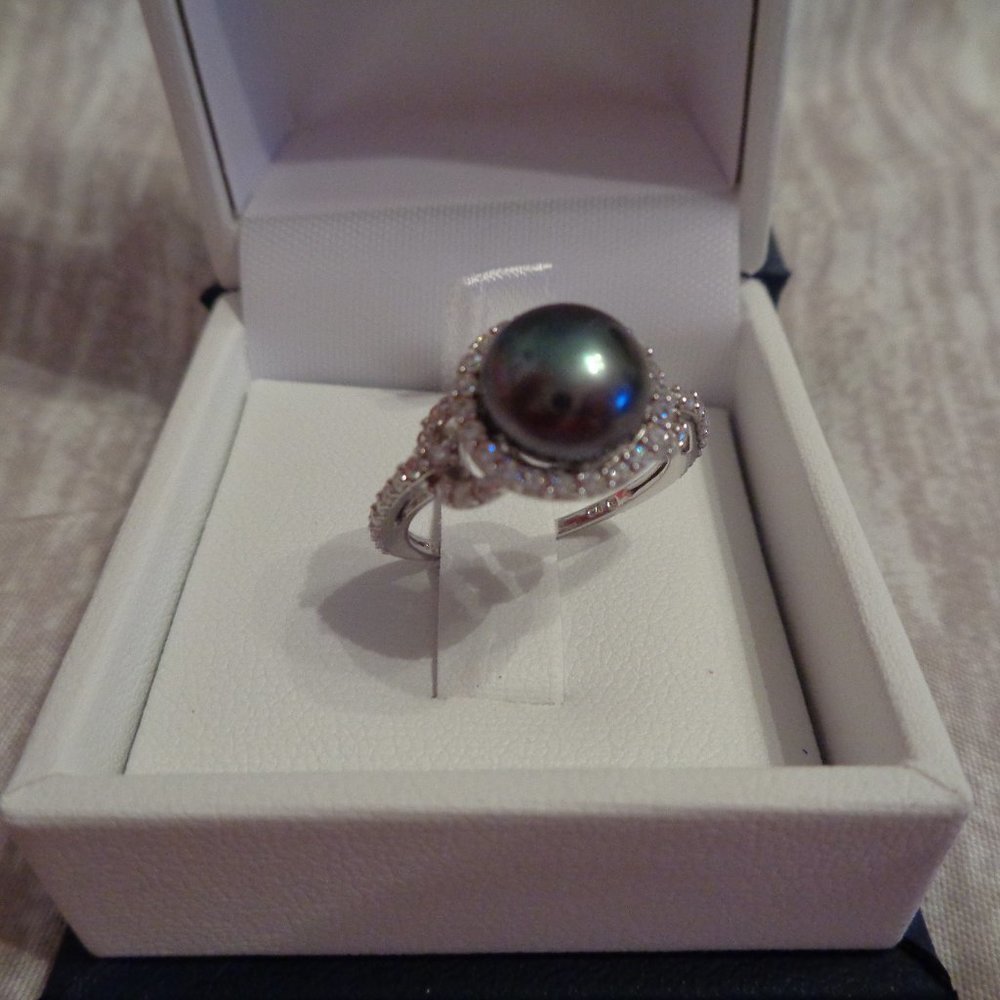 STELLA Grace Sterling Silver Dyed Black Freshwater Cultured Pearl Ring size 7